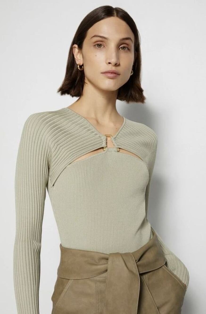 Jonathan Simkhai Angelina Ribbed Knitwear Sage Cutout Sweater Sz L
